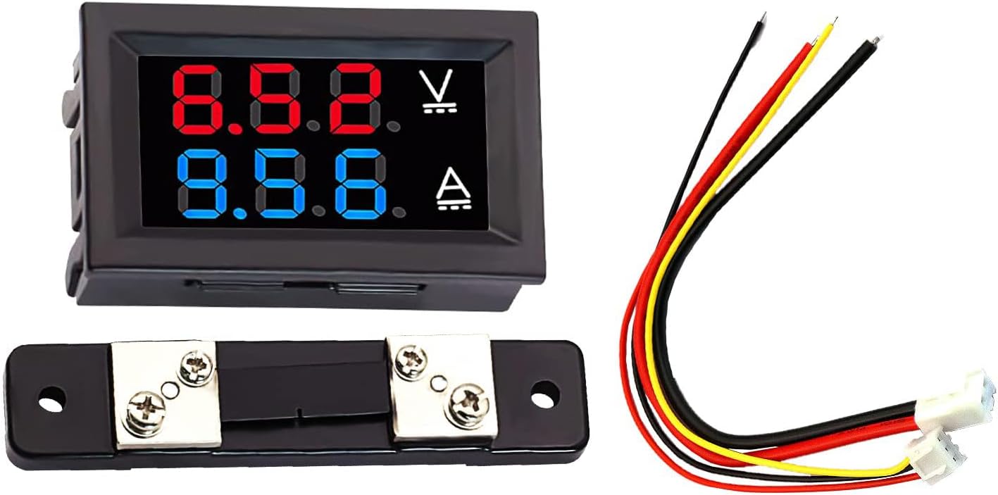Shockley Mini DC Digital Volt Amp Voltmeter Ammeter DC 4.5-100V/50A Dual Red&Blue LED Voltage Amperage Current Meter Tester Panel with 50A/75mV Shunt (50A DC Voltamp meter - 1 Pc)
