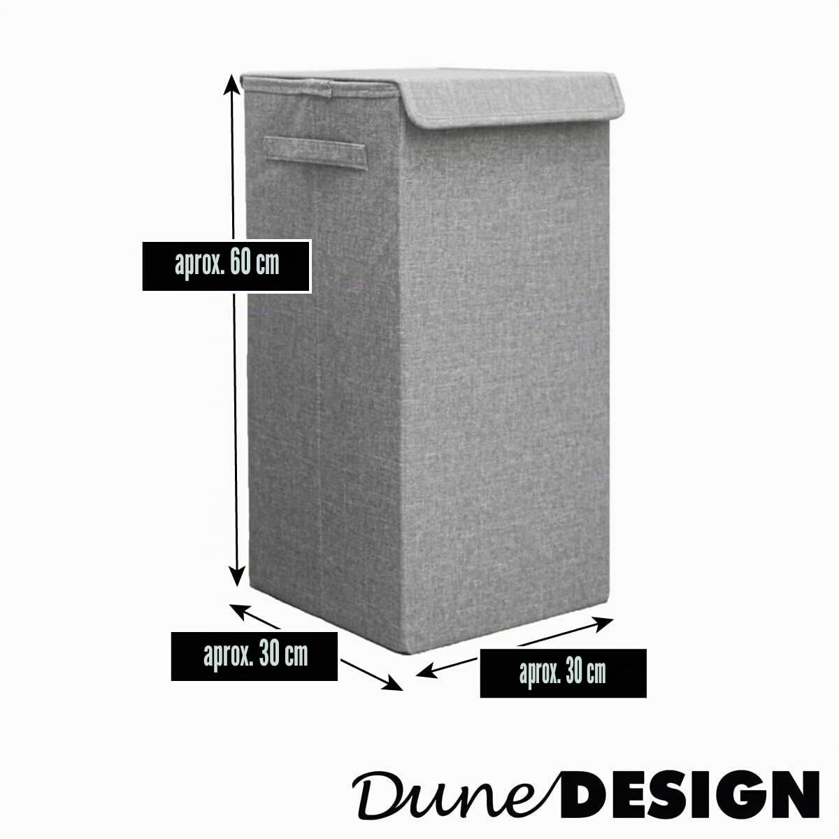 DuneDesign 50L Cesta Ropa Sucia con Tapa - 30x30x60 Cubo Ropa Sucia Estrecho - Canasta Ropa Sucia Plegable Gris - Washing Basket - Hamper de Ropa Infantil - Cestas Ropa Sucia Altas para Baño