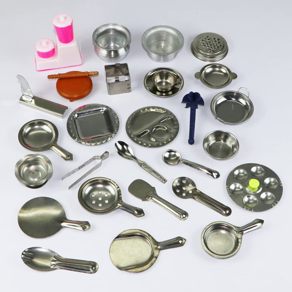 Tirtha Enterprises 28 Pieces - Miniature Kitchen Set, Mini Kitchen Set for Kids, Choppu Jaman, Stainless Steel Kitchen Set for Girls, Miniature Cooking Set (Pack - 28) (B0B8589JNH) Amazon Price History, Amazon Price Tracker