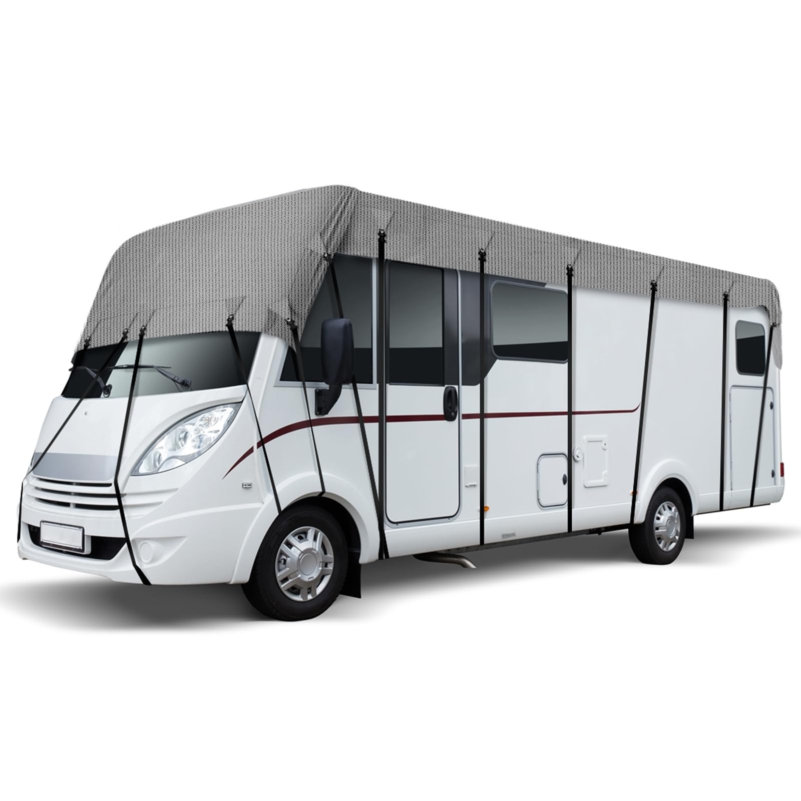 Housse de toit pour caravane, 4 couches imperméables et résistantes en gris pour camping-car, bâche respirante et anti-poussière pour caravane (7,5 x 3 m)