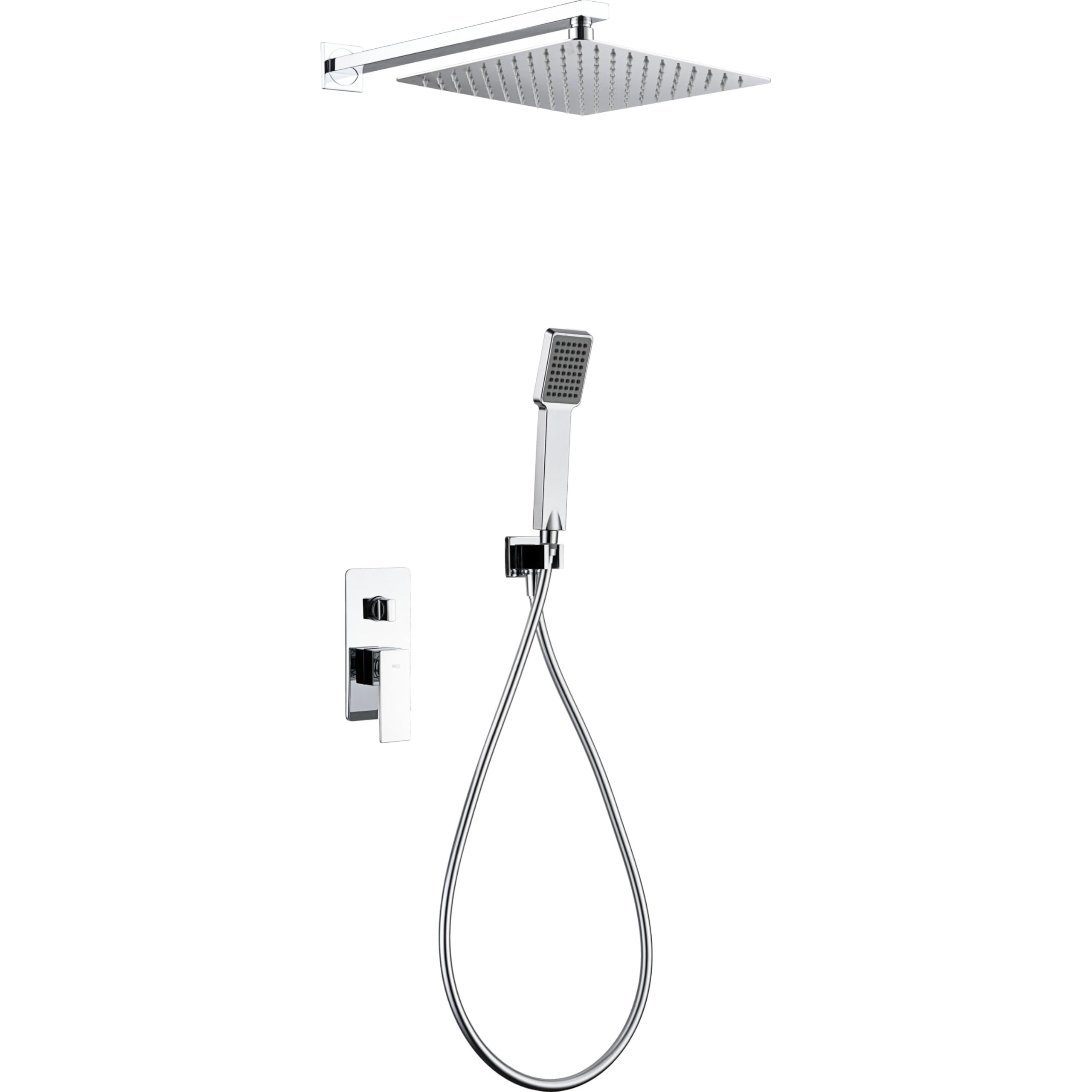 IMEX Set doccia monocomando da incasso in acciaio e ottone cromo soffione 25x25 maniglia quadrata scatola di derivazione Pisa