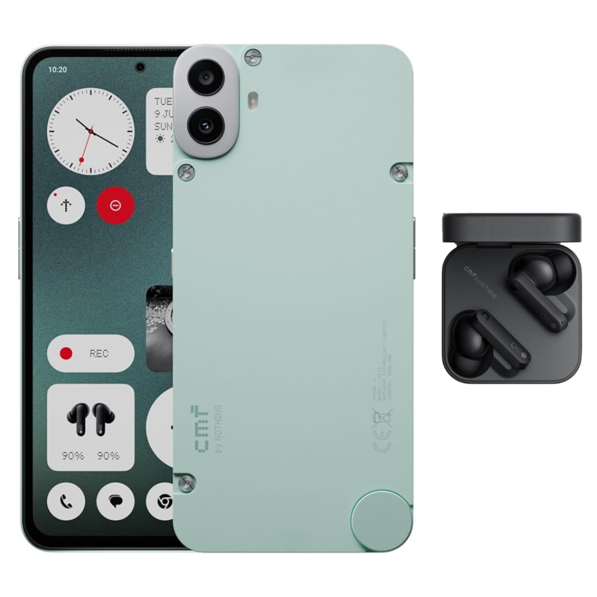 CMF by Nothing Phone 1, 8/256 GB, 6.67" AMOLED Screen, MediaTek 7300 Processor, 5000mAh Battery, Rear Cam 50+2MP, Lt Green, M-E Version + CMF Wireless Earbuds, Noise Cancellation, 35.5H Playtime IP54