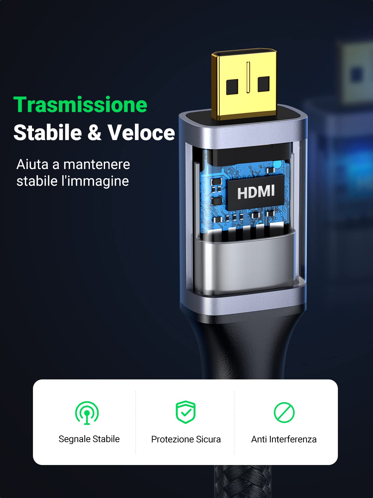 UGREEN Cavo Micro HDMI a HDMI 4K 60HZ Maschio A Maschio Intrecciato In Nylon 3D ARC HDR Compatibile Con Asus Zenbook Mediapad Raspberry Pi 4 Hero 7 Monitor Fotocamere (1 M)