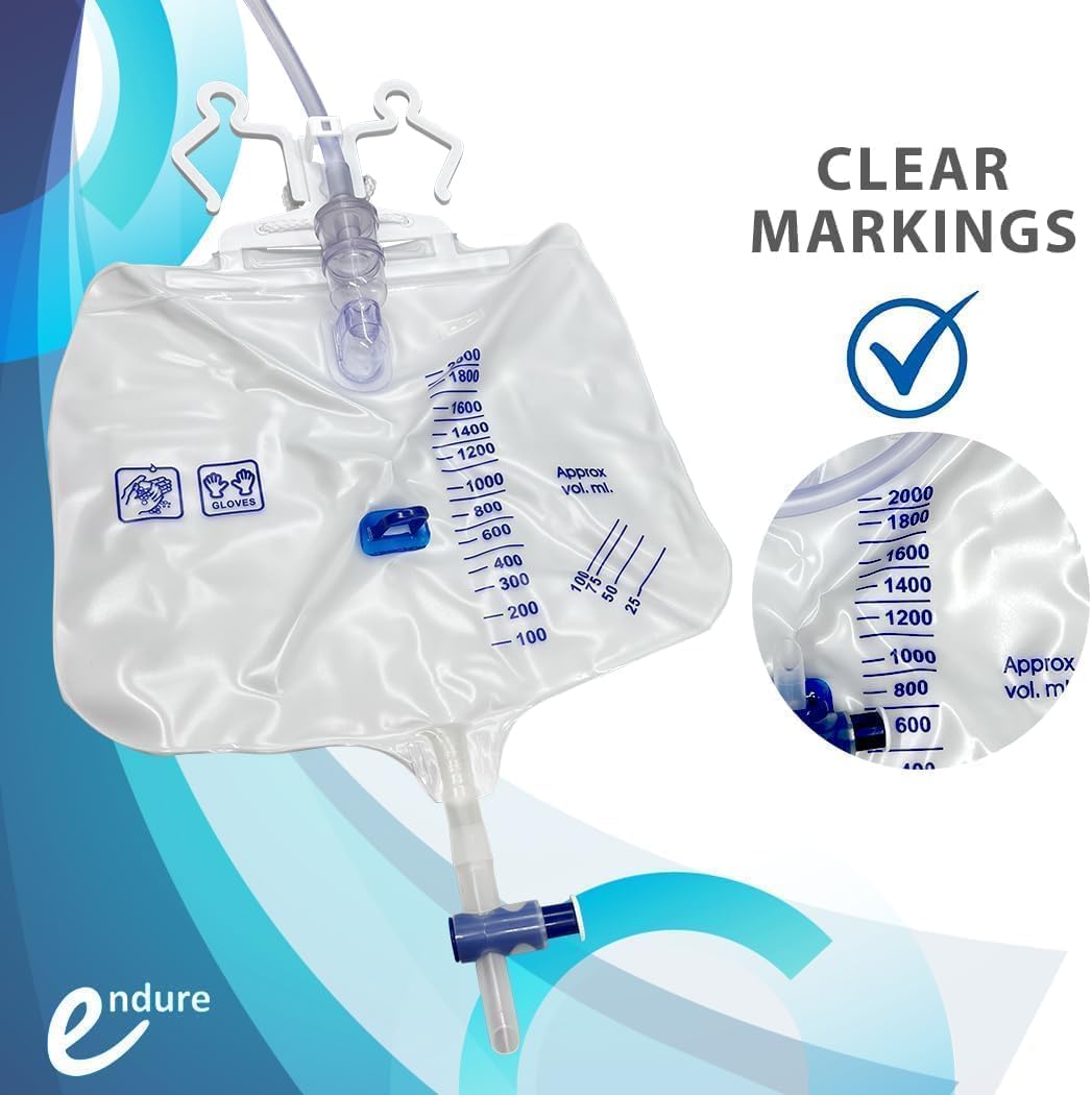 10 Pack Large 2000 ml Urinary Drainage Bag for Adults, Latex-Free Sterile Urine Bag with Anti-Reflux Chamber, Bolsa de Orina Desechable