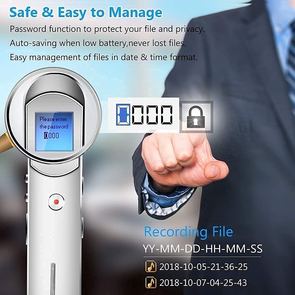 8GB Voice Recorder With Triple Noise Reduction - 105 Hours, Voice Activated, MP3 Player