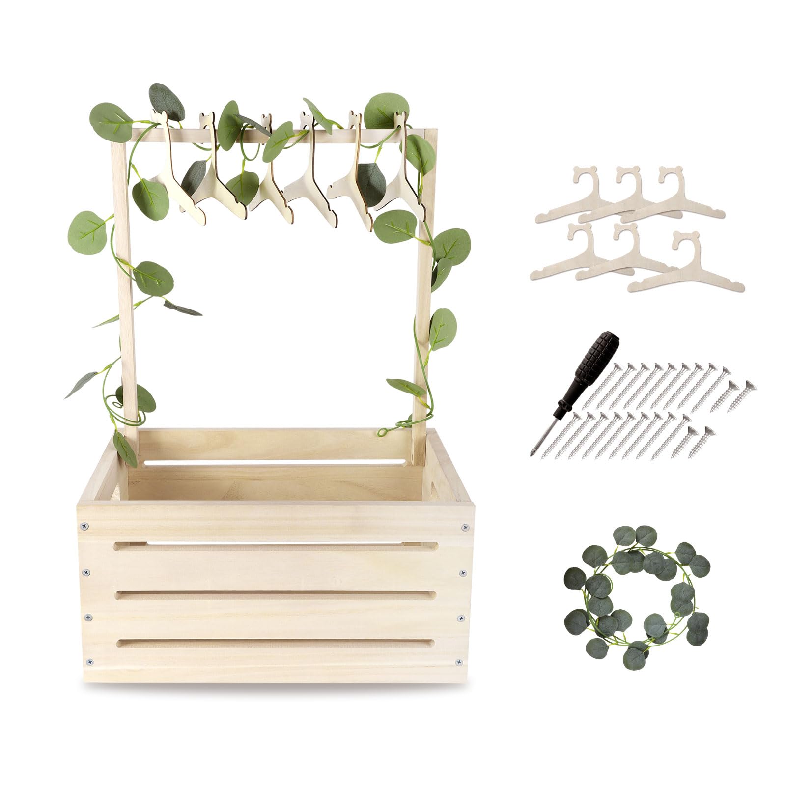 Aitakatta Small Wooden Basket with Hangers, Storage Baskets with Handle and Garland, Shower Crate Hamper