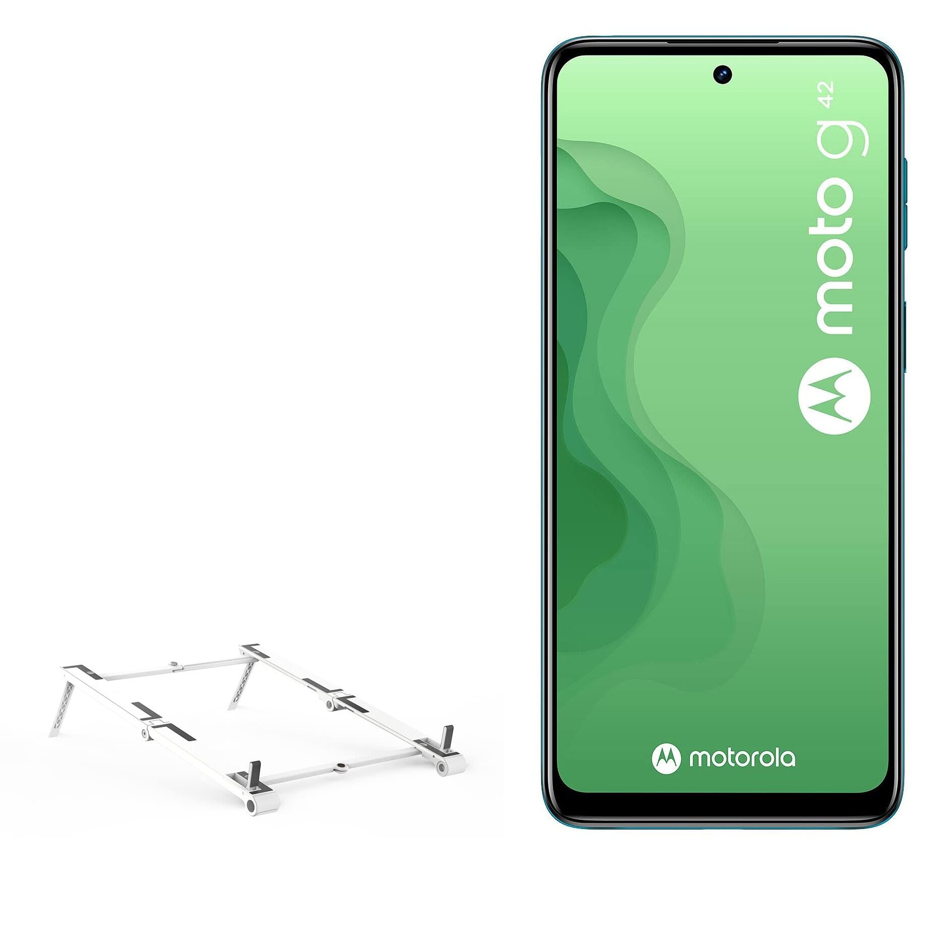 BoxWave Stand and Mount Compatible with Motorola Moto G42 - Pocket Aluminum Stand 3-in-1, Portable, Multi Angle Viewing Stand for Motorola Moto G42 - Metallic Silver