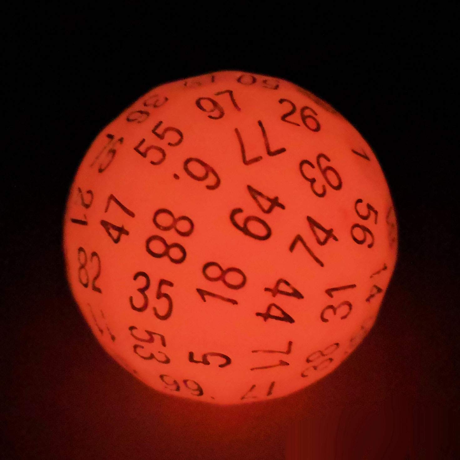 Bescon Glowing Polyhedral 100 Sides Dice Cerise Red, Luminous D100 Dice, 100 Sided Cube, Glow in Dark D100 Game Dice