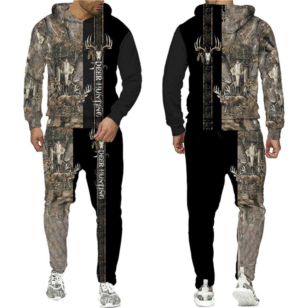 Caccia 3D Stampato Felpe con cappuccio Casual Uomo/Donna Camo Pullover Felpa Pantaloni Tuta Coppia Harajuku Tuta Set