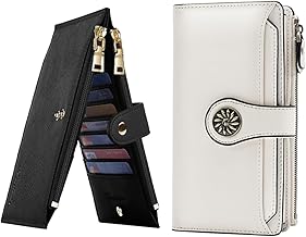 Travelambo RFID Wallet Women Large Size Bifold Multi Card Wallet Case with Zipper Pocke Credit Card Holder for Women(Black + Beige)