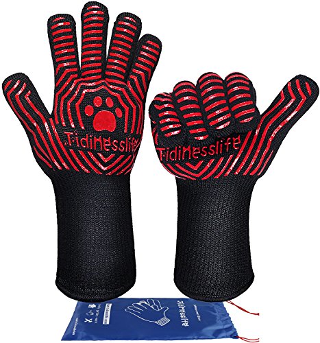 Tidinesslife Grillhandschuhe BBQ Handschuhe extrem hitzebeständige Ofenhandschuhe