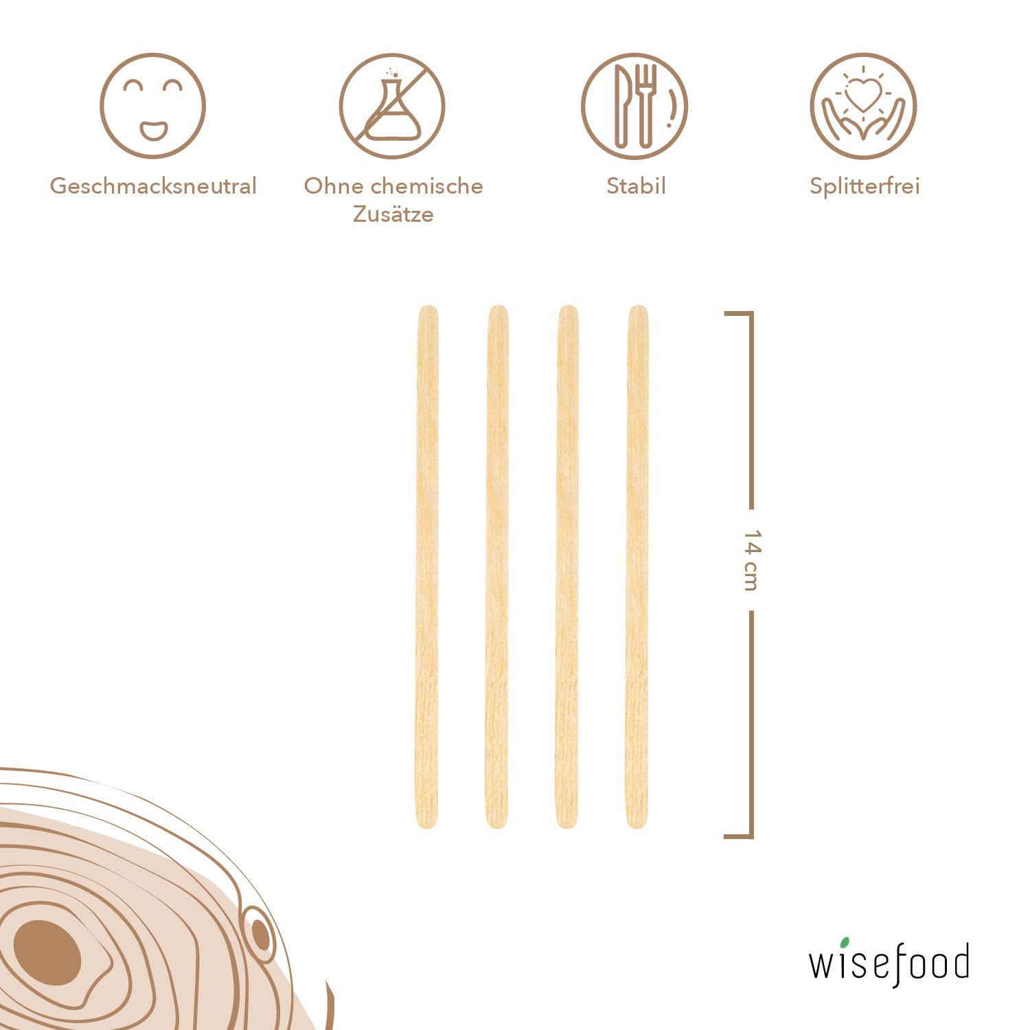 wisefood Kaffee Rührstäbchen aus Holz 14 cm, 5.000 Stück Umrührstäbchen, biologisch abbaubare Kaffeerührer, natürlich, stabil, umweltfreundlich
