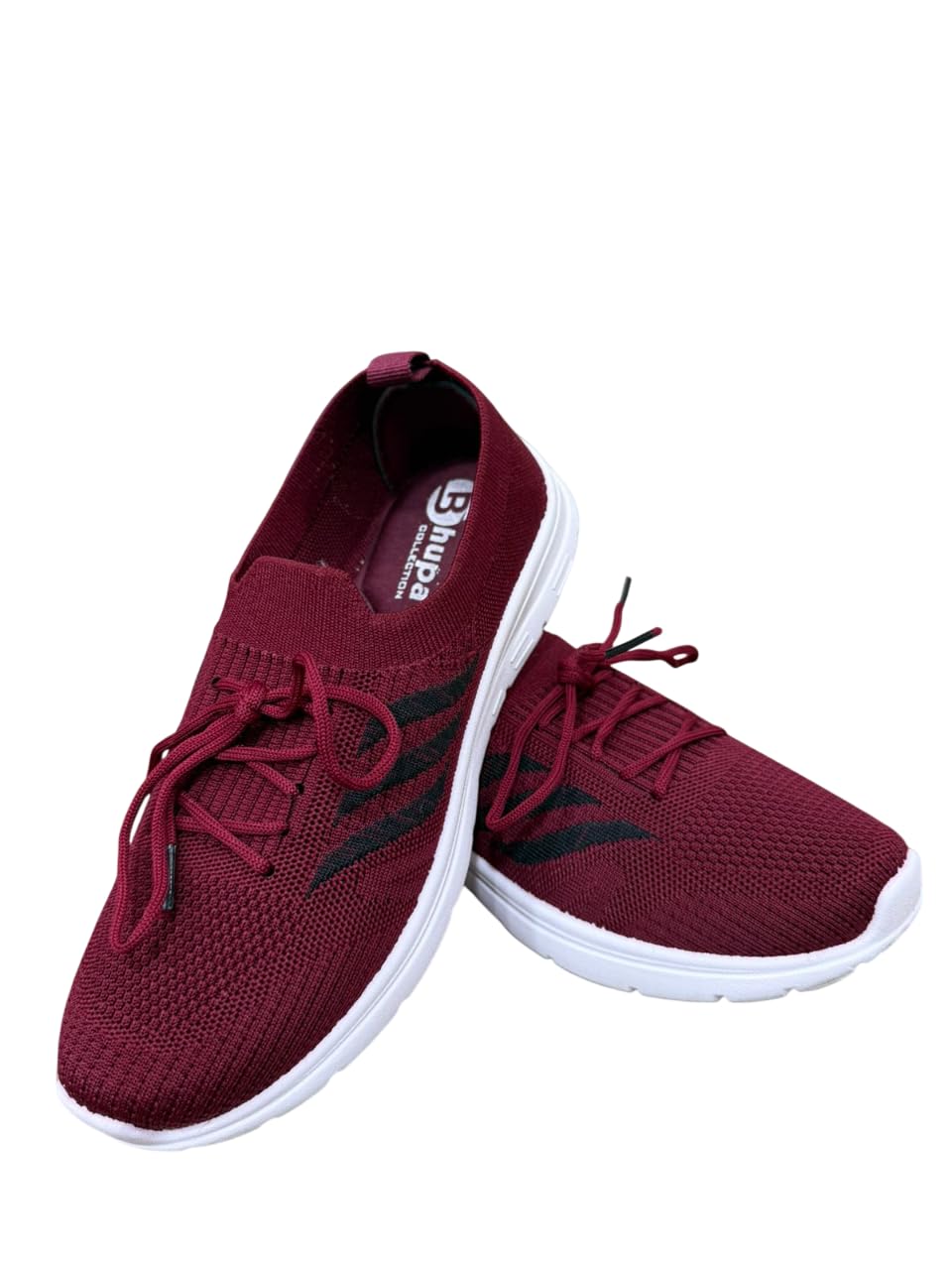 Knitted Mesh Sneakers, Burgundy Athletic Walking Shoes, Lightweight Breathable Sports Footwear with White Sole-picture-11