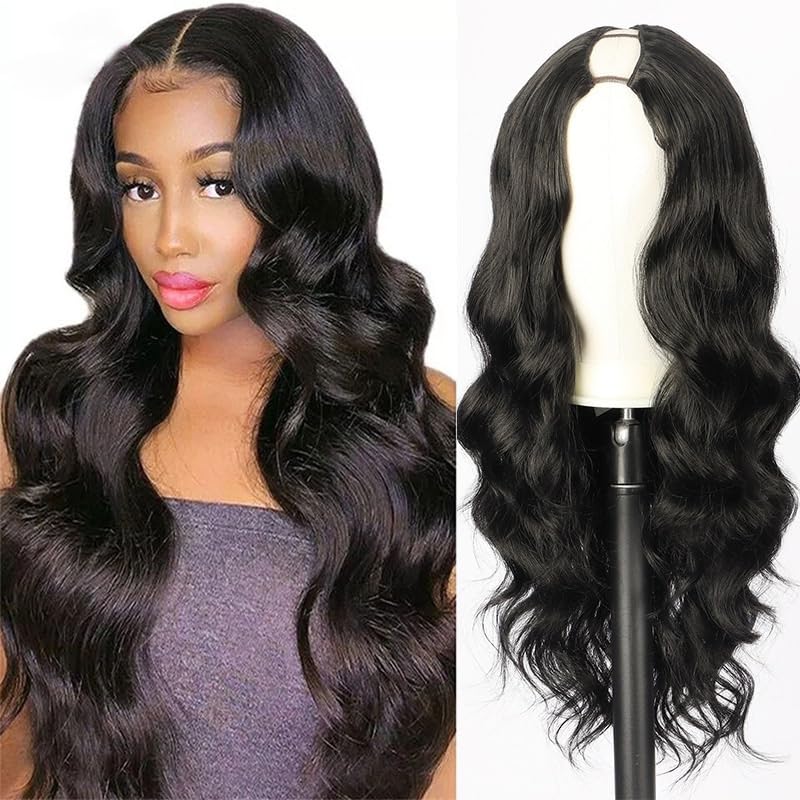 Demi-perruque cheveux longs bouclés haut de gamme pour une chevelure noire soyeuse