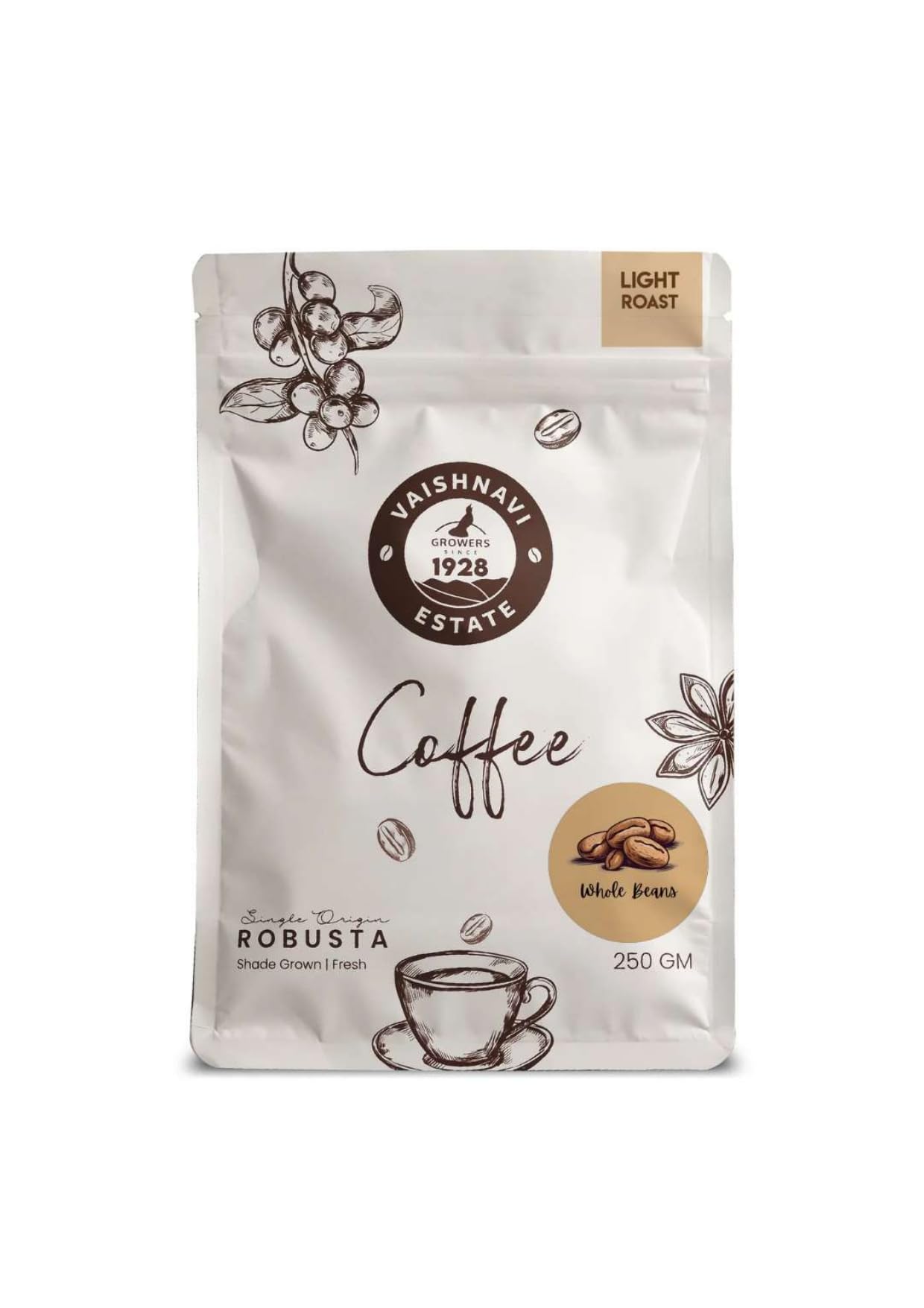 Vaishnavi Estate Pure Light Roast Robusta Single Origin, Shade Grown Fresh Coffee Bag ||100% Pure Coffee ||(Whole Bean, 250 Gram (B09SV5CRXK) Amazon Price History, Amazon Price Tracker