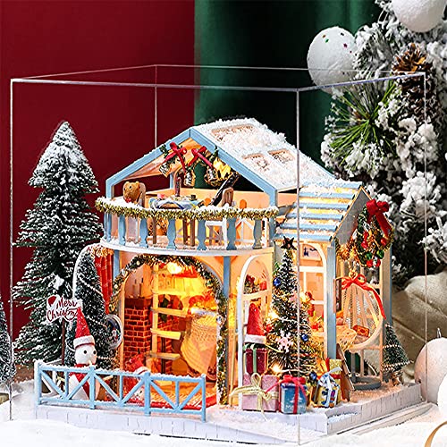 Puppenhaus Miniatur Möbel Weihnachten Handgefertigt mit Staubschutz Kinder Handgefertigtes Haus Modell Holz… – Bild 4