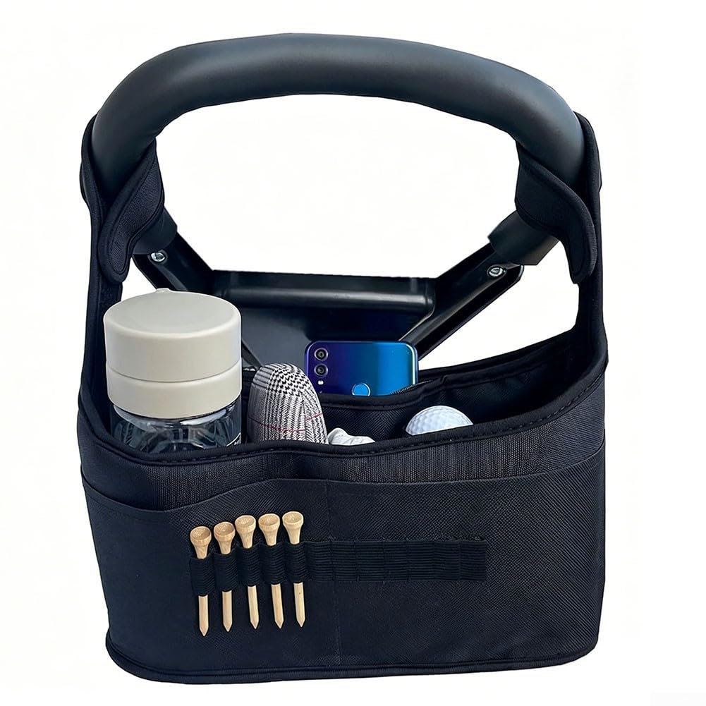 Golfwagen-Aufbewahrungstasche, Zubehörtasche mit mehreren Taschen, 38 x 8 x 21 cm, für Golfer auf dem Golfplatz, sicherer Sitz, schwarzer Organizer mit Schnellgurten