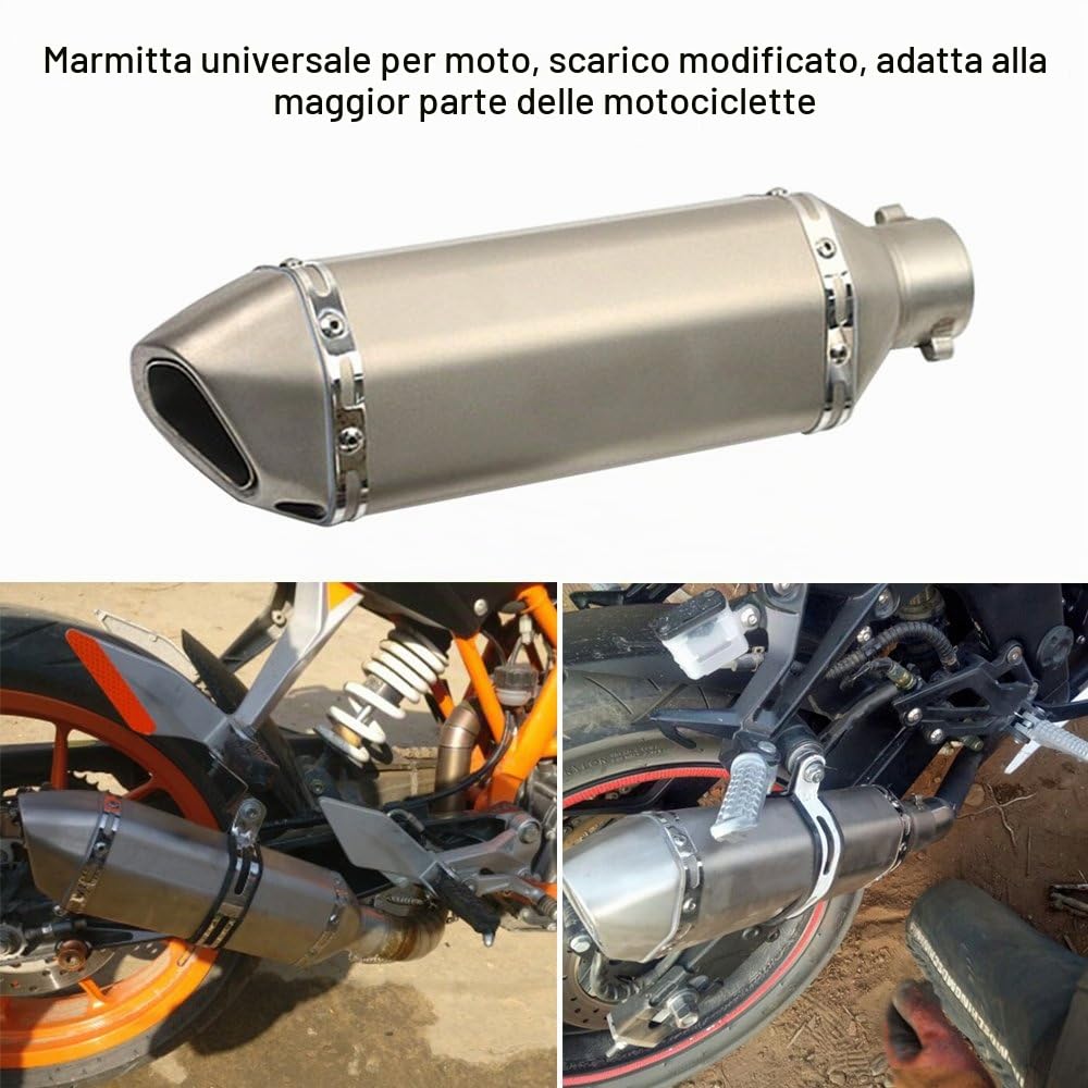 Marmitta di scarico universale in acciaio inox da 38-51 mm per moto, silenziatore modificato, adatta per la maggior parte delle moto