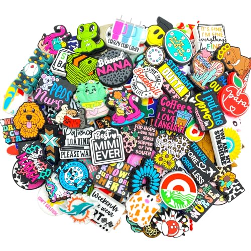 Mama Blessed Nana Animals Autism Focal Silicone Beads Bulk (100pcs of 100 Random Designs) for Pens Keychain Making Bracelet