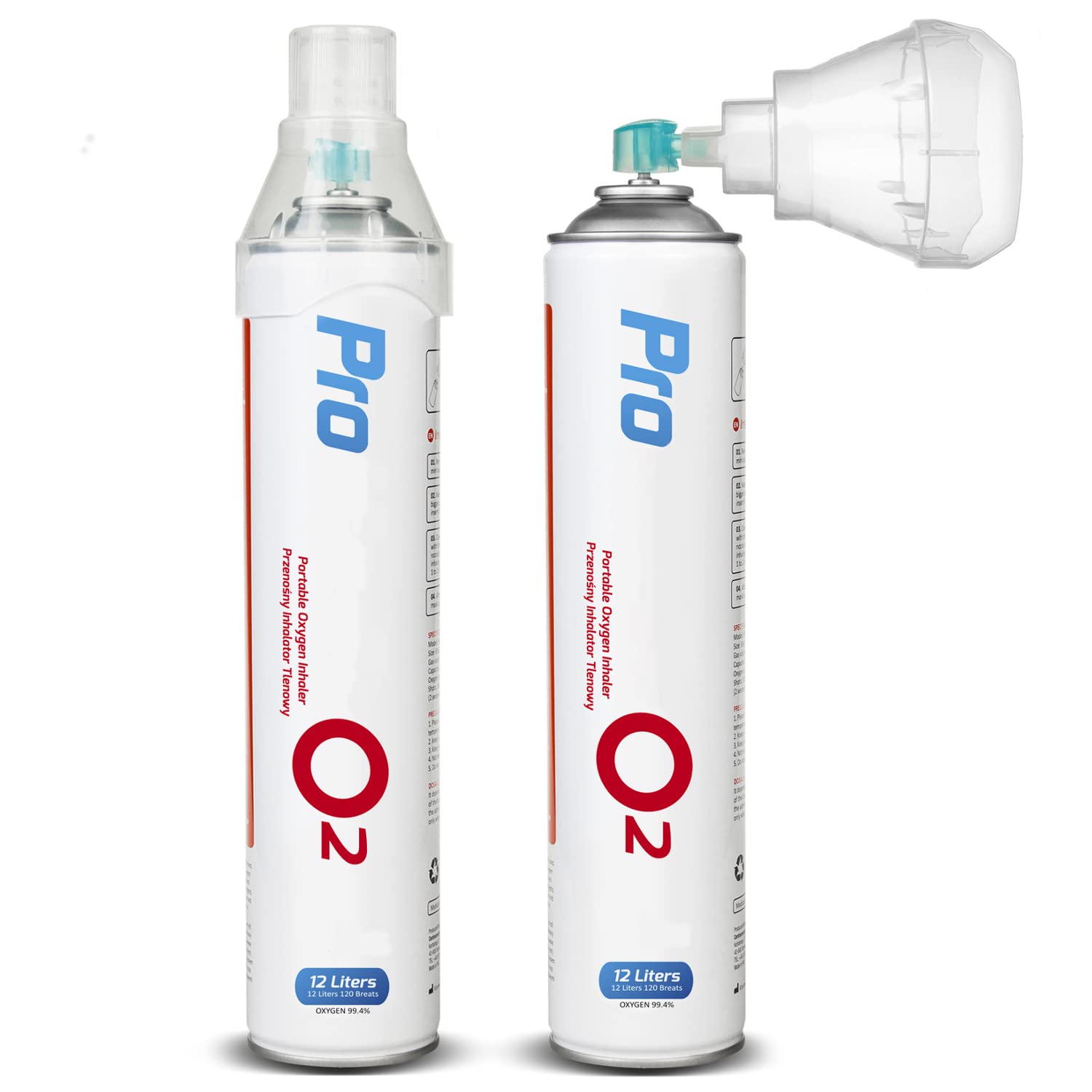 Maclean PR-994 Tragbarer Sauerstoffinhalator 2x12L in der Dose o2 99,4% Universal Mundstück Inhalierbar (2-er Pack)