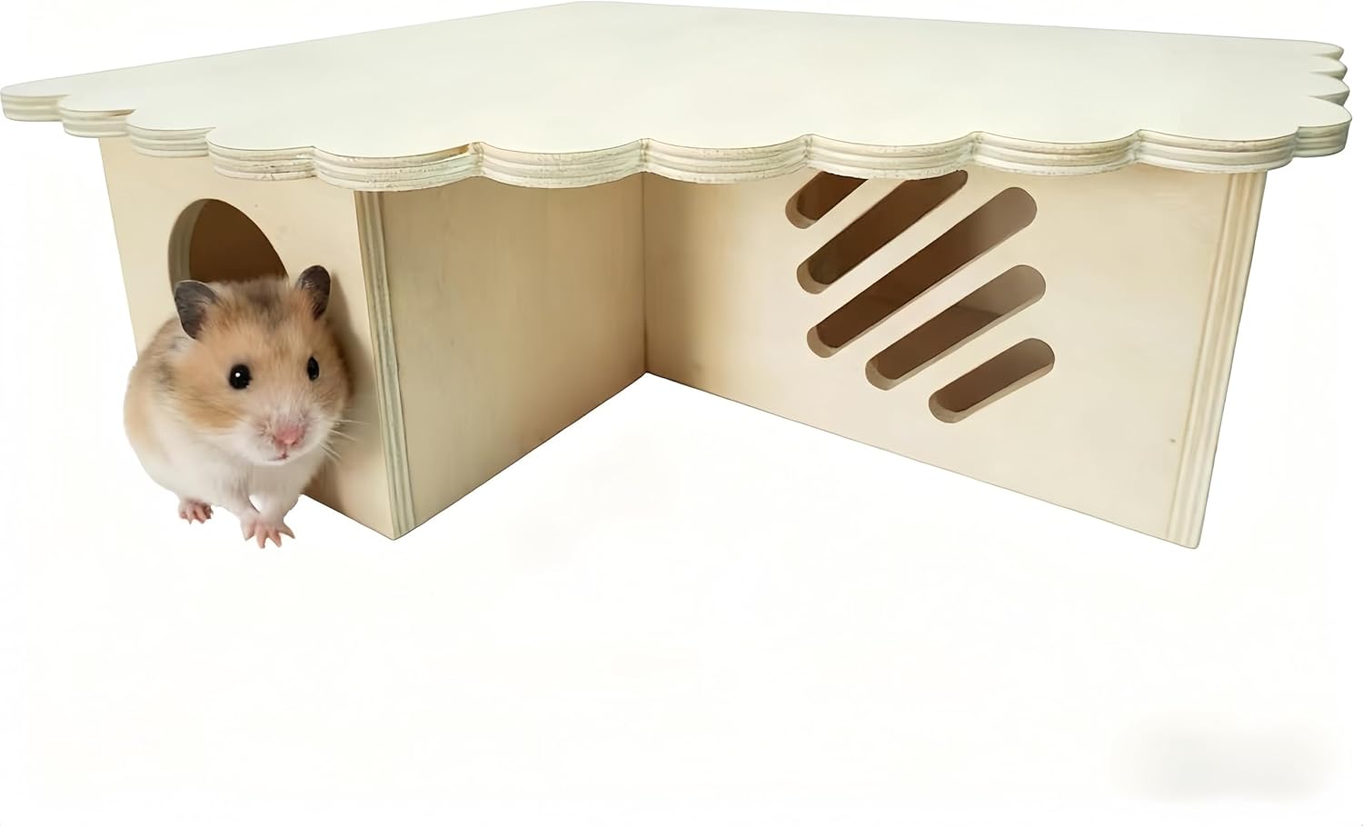 Hamster Hideout Wooden House - Multi-Functional Hamster Cage Accessories with Platform, Ventilated Hamster Hides & Cozy Hamster House for Small Pets (Syrian, Dwarf Hamsters)
