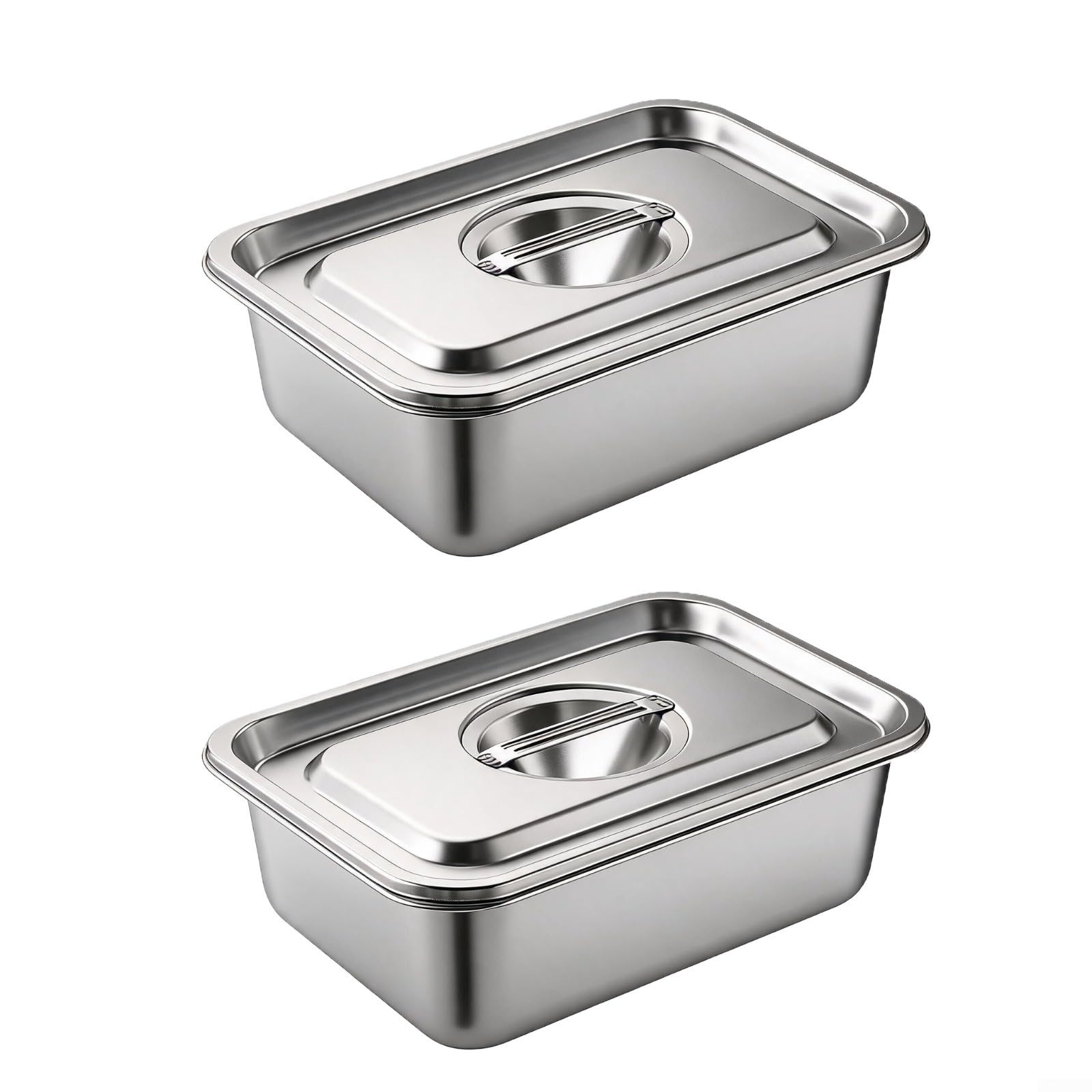 Set di 2 contenitori Gastronorm in acciaio inox GN 1/3, padella rettangolare impilabile con coperchio, ciotola profonda per buffet per gastronomia e cucina, 32 x 22 x 20 cm