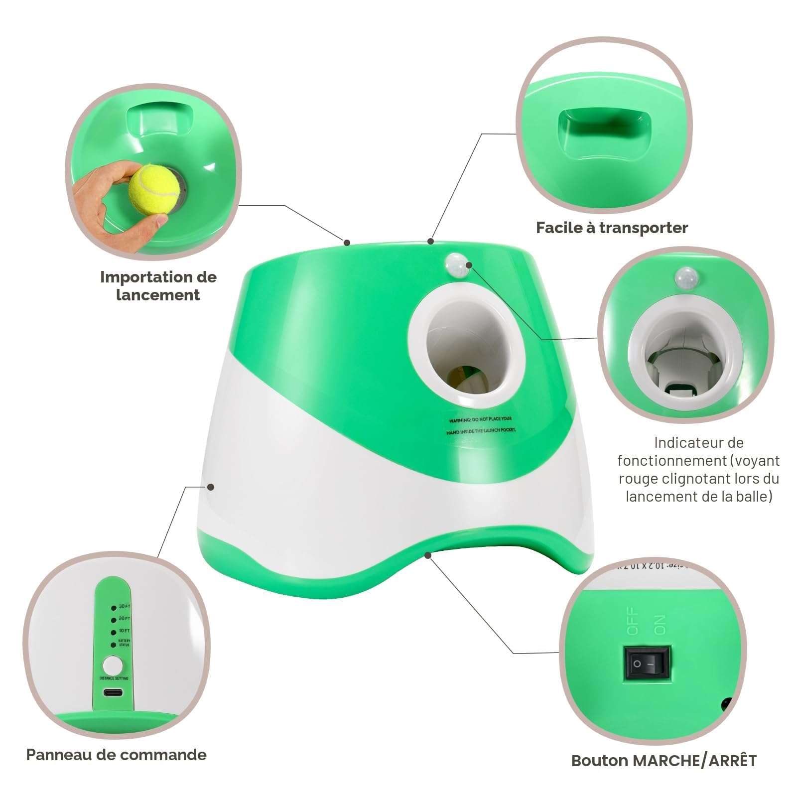 Lanceur de balles pour chien avec 12 balles de tennis, lanceur automatique de balles pour chien pour intérieur et extérieur, 3 distances réglables, 3 à 9,1 m, jouet interactif pour chien de petite et