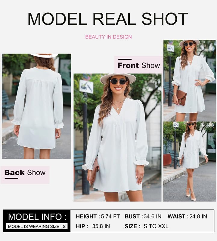 Image of Dokotoo Womens Casual Dress A-Line Ruffle Sleeve V Neck Midi Dress 2025 Fashion Pleated Flowy Sundress Loose Shirt Dresses
