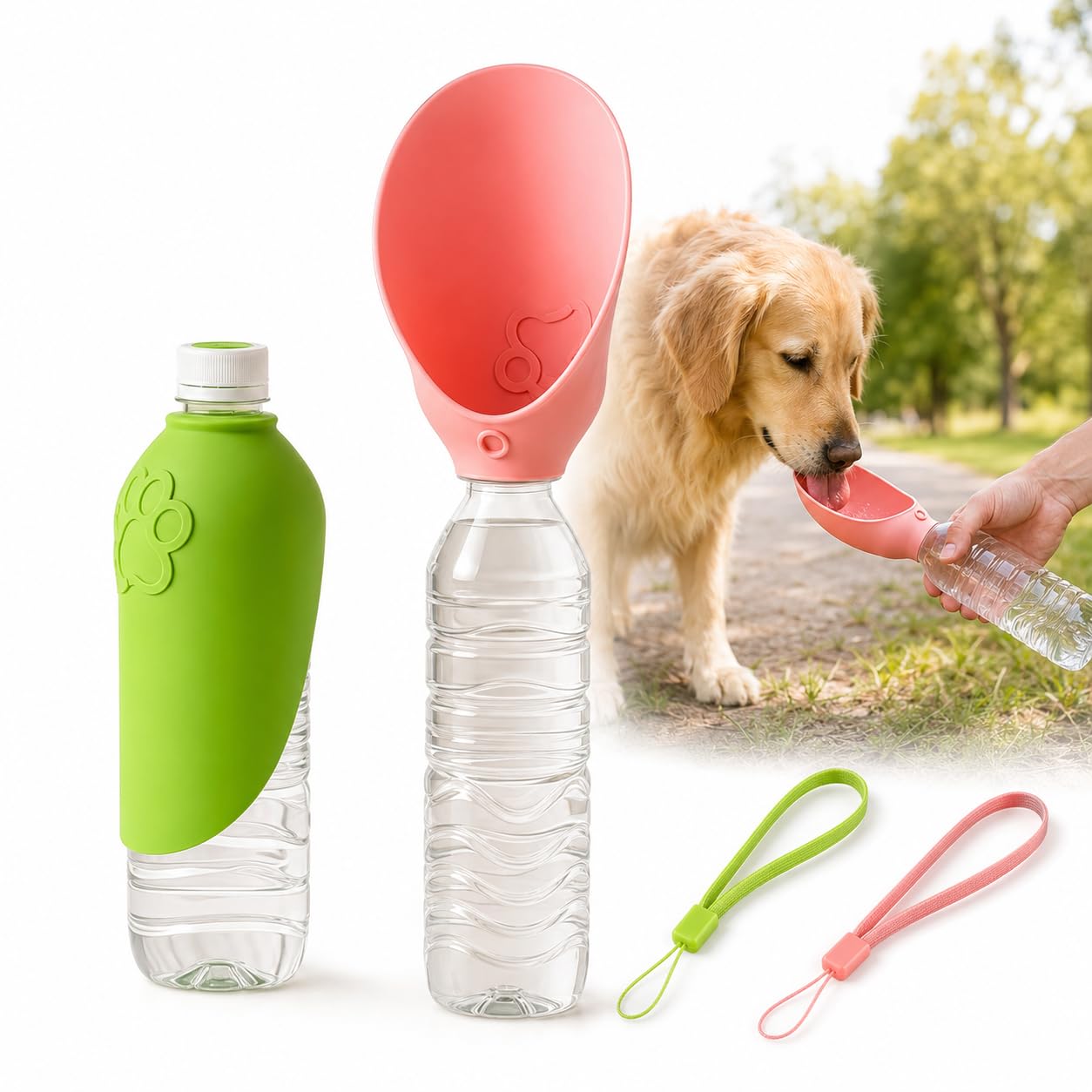 Viilich 2 Pack Portable Dog Water Bottles, Foldable Silicone Leakproof Pet Hydration Cup, Travel Water Dispenser with Foldable Drinking Bowl for Dog Cat Daily Walks, Hiking, Road Trips & Camping