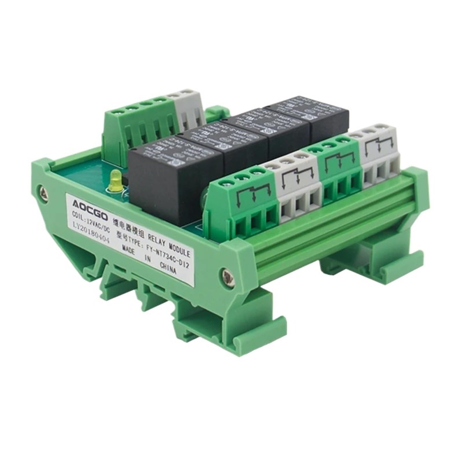 Relé de interfaz T73 con 4 canales independientes de 12 VCC y montaje DIN 6
