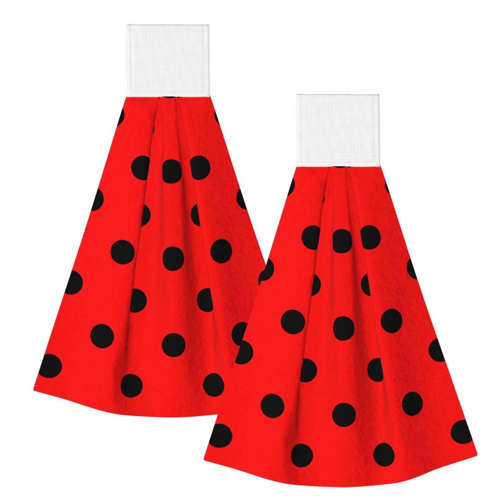 DOPKLNA Red Polka Dot, 2 Pcs Hanging Coral Fiber Hand Towels for Bathroom, Absorbent Kitchen Towels