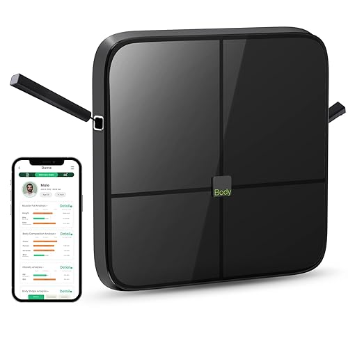 Báscula profesional de analizador de composición corporal con portátil, aplicación, 43 datos corporales, 8 electrodos, escala digital inteligente de