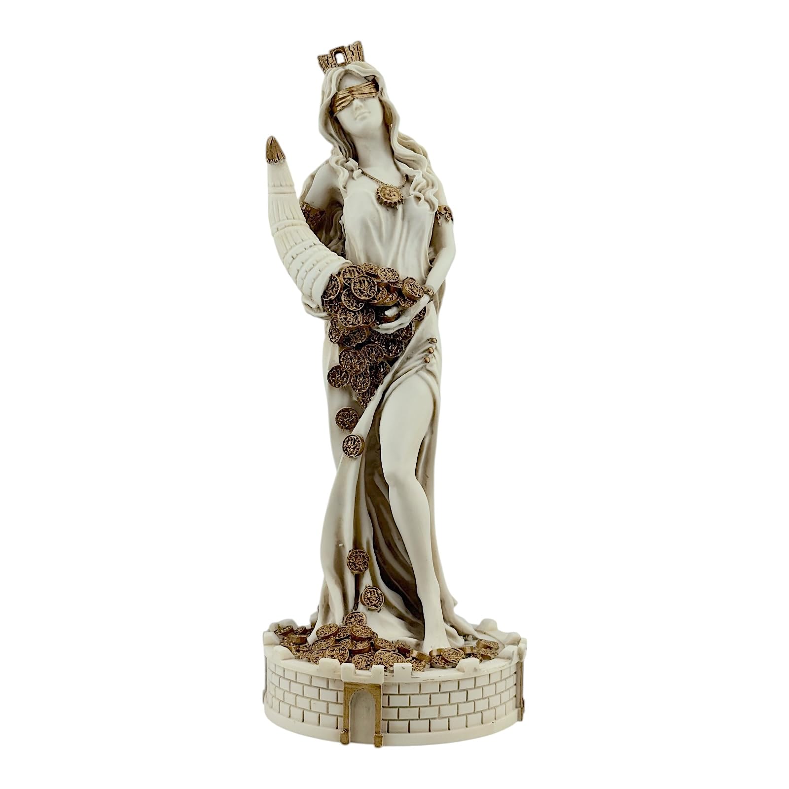 Tyche Fortuna statuetka - bogactwa i szczęścia, ręcznie wykonana rzeźba marmurowa na zamku, szare wykończenie, sztuka grecka, 39 cm