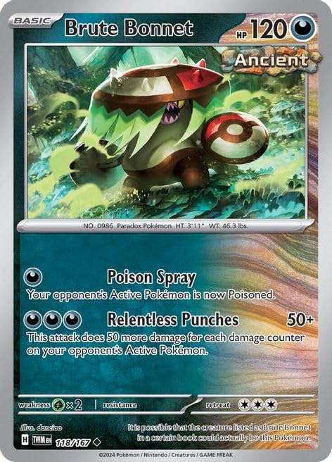 Brute Bonnet 118/167 Uncommon Pokemon Card | Twilight Masquerade Set | Scarlet & Violet Series | Pokémon TCG | Titan Authenticated