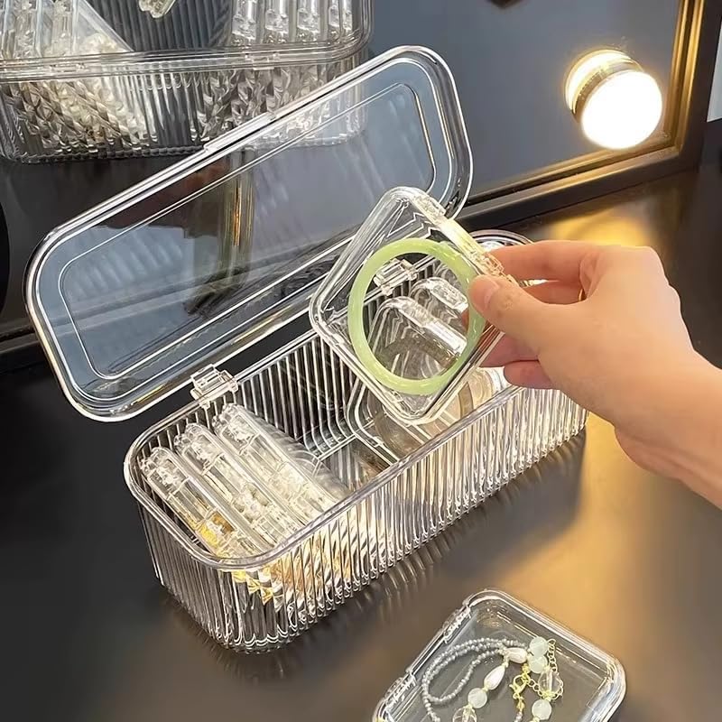 Acrylic Jewelry Organizer Box Set, Portable Storage Boxes With Anti-Oxidation For Earrings, Bracelete, Rings, Necklace, Watch, Transparent Jewelry Case For Women & Girls (Jewelry Case)
