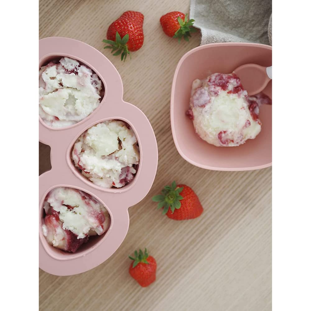 BÉABA - Pojemnik do przechowywania z silikonu w jakości premium – bardzo odporny na temperaturę – piekarnik i kuchenka mikrofalowa – 6 przegródek – hermetyczna pokrywka – 6 x 90 ml – różowy