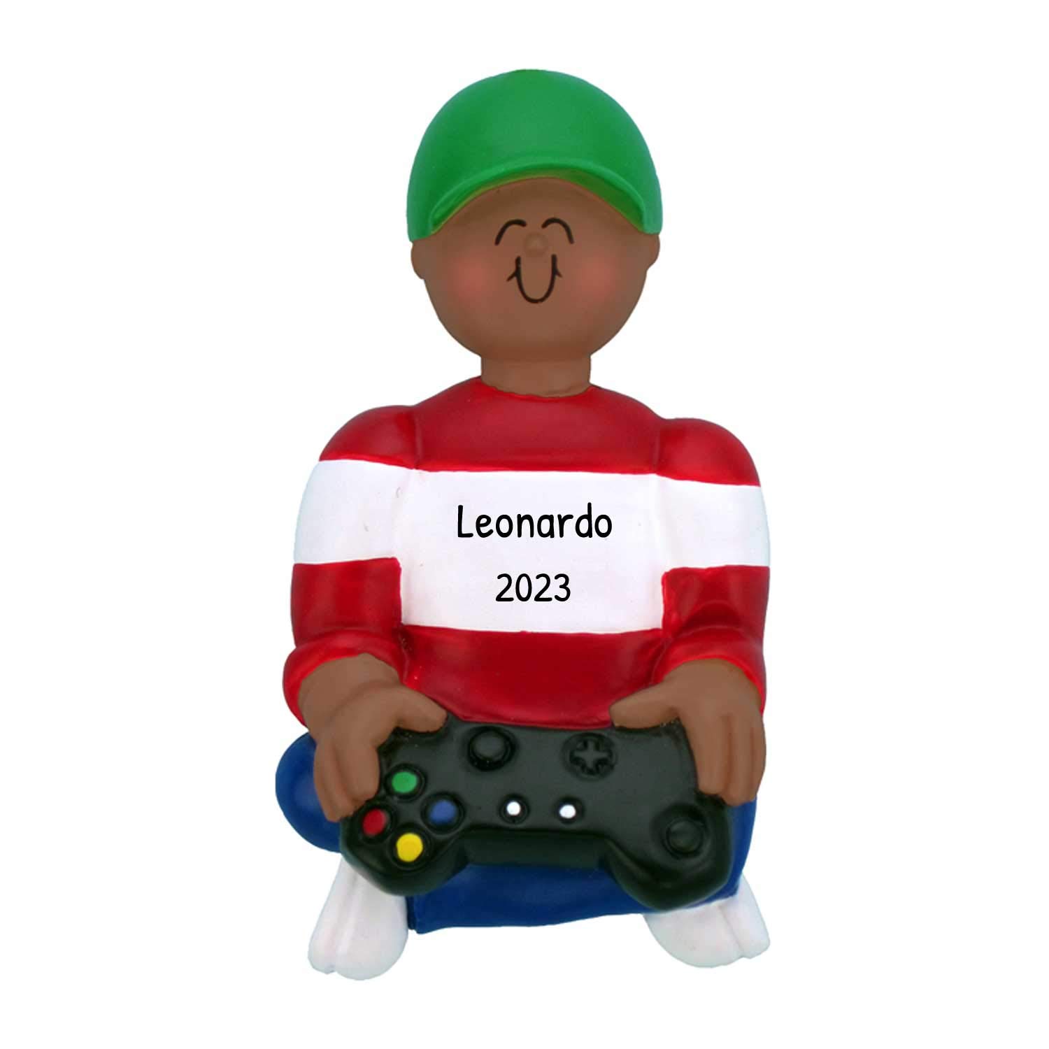 Personalized Video Game Ornaments 2025 - African American Boy Gamer Ornaments for Christmas Tree Game Controller Ornament Gaming for Christmas Tree