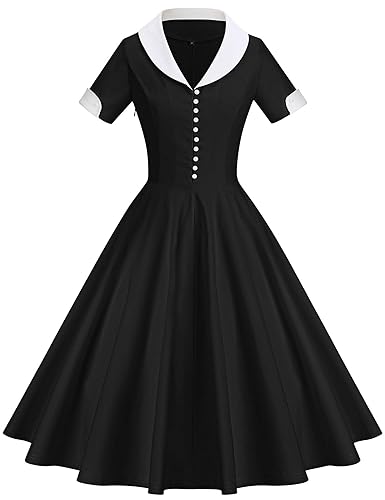 GownTown Womens 1950s Cape Collar Vintage Swing Stretchy Dresses - Black 2 - Large