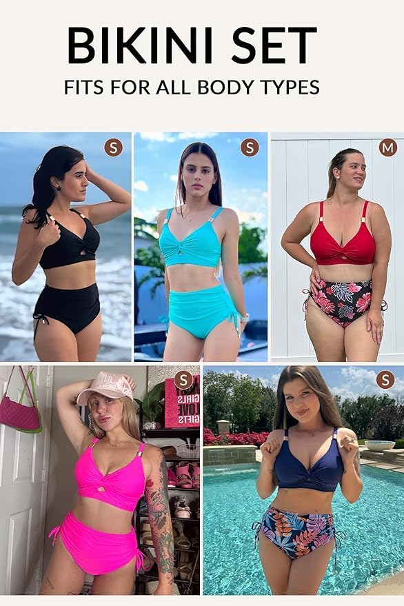 Image of Yonique High Waisted Two Piece Swimsuit-Womens Bikini Set Tummy Control Bathing Suit Modest Full Coverage Bikini 2025