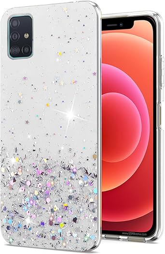 Protective Case for Samsung A71 5G, Glitter Bling Design for Samsung Galaxy A71 5G Phone Case Clear Silione Soft Aesthetic Slim Cover Pink Cute for Women & Girls Clear