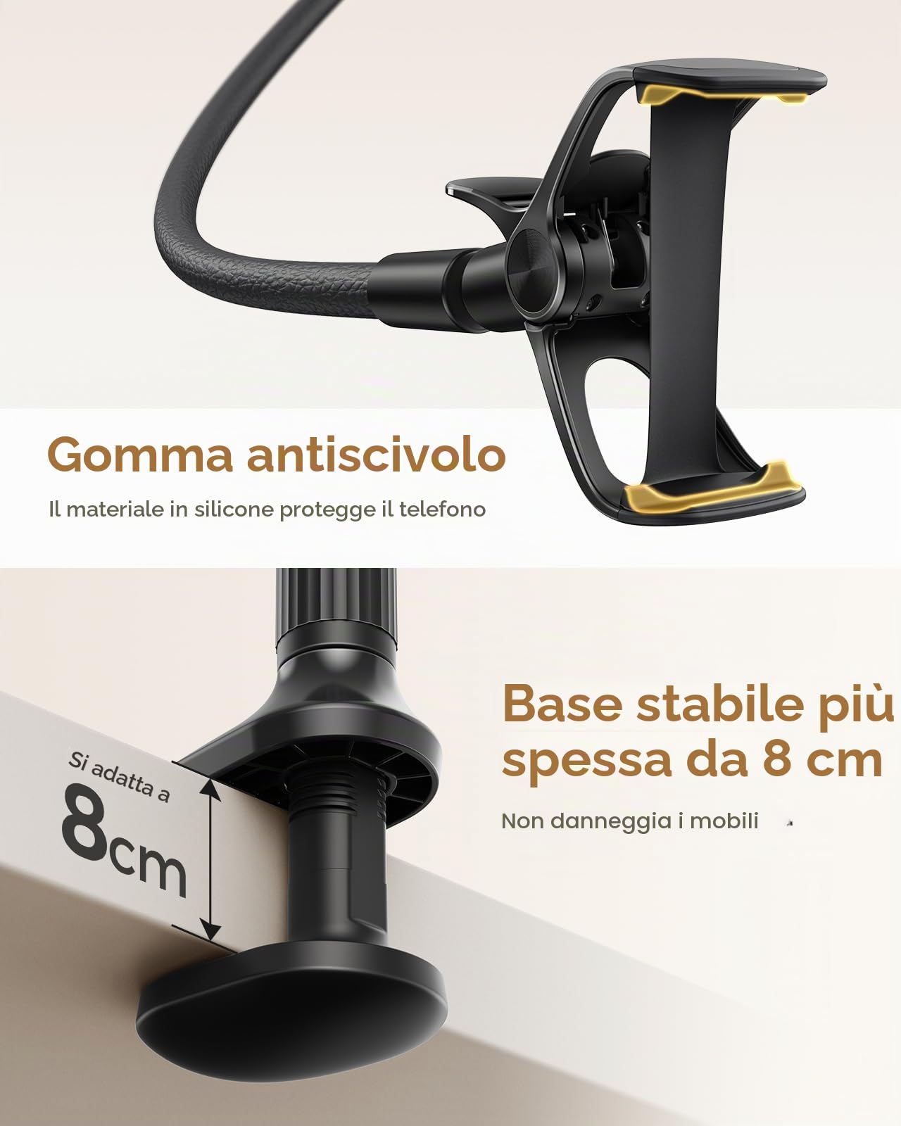 SAIJI Supporto Telefono a collo oca, Braccio Flessibile da 95 cm, Pelle PU, Stabile e Durevole, Rotazione regolabile a 360° per iPhone 13 Pro Max, 12 Mini, 12 Pro Max, HUAWEI, Samsung Nero