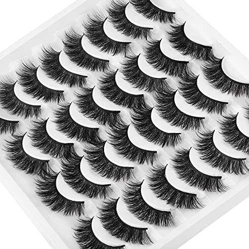 Mink Lashes 16mm False Eyelashes Natural Look Cat Eye Lashes Fake Eyelashes Fluffy Full 3D Faux Mink Lashes Soft Reusable Handmade Fake Eyelashes 16 Pairs Pack by Pawotence