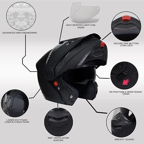 Miniatura 2 de Milwaukee Helmets MPH9820DOT - Casco modular para motocicleta, modelo Ominous Dual Sport, color negro plano, mediano