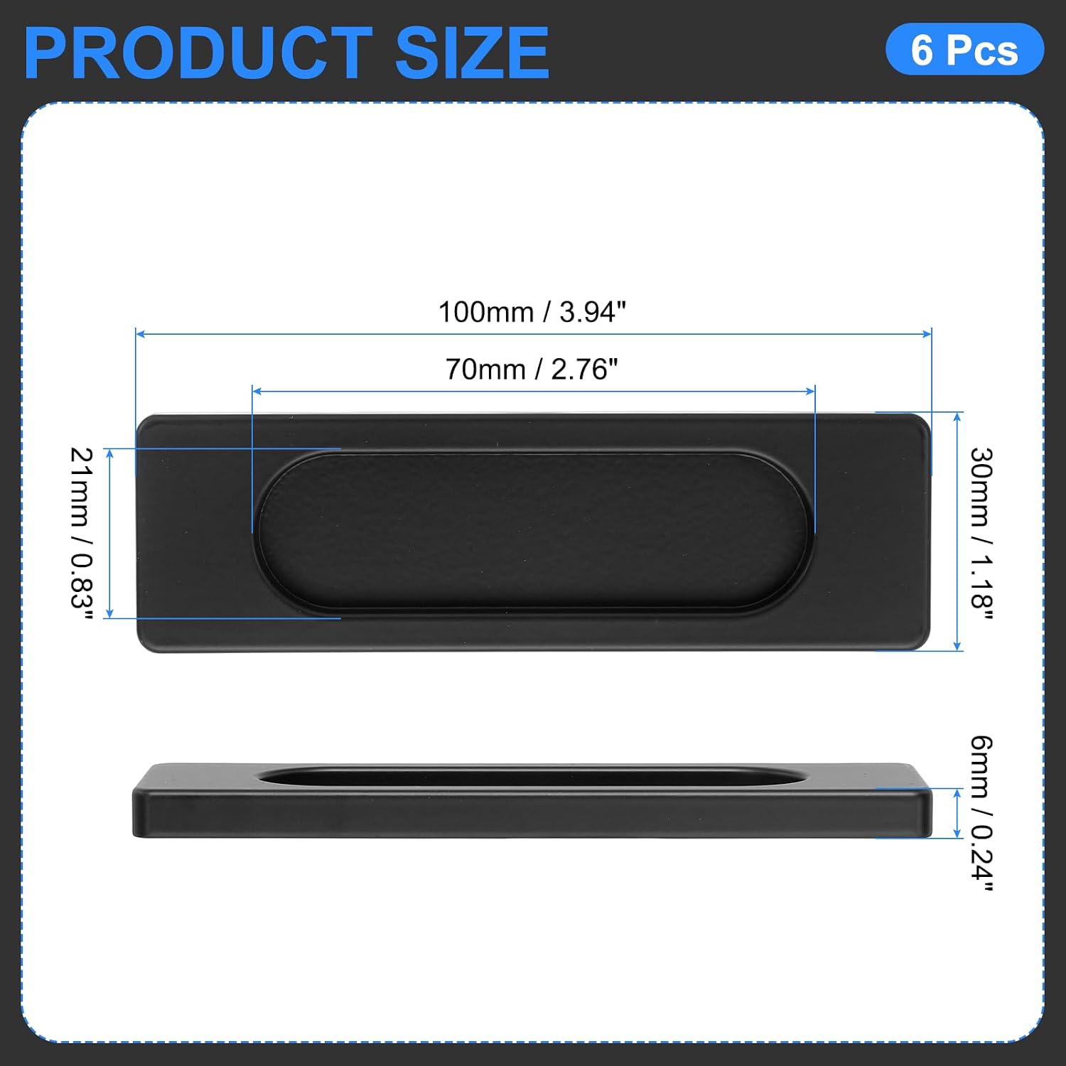 uxcell 6Pcs Self-Stick Sliding Door Pulls, 4 Inch Aluminum Alloy Recessed Finger Flush Pulls Rectangle Sliding Door Handles for Glass Doors Windows Drawers Dressers Cabinets, Black