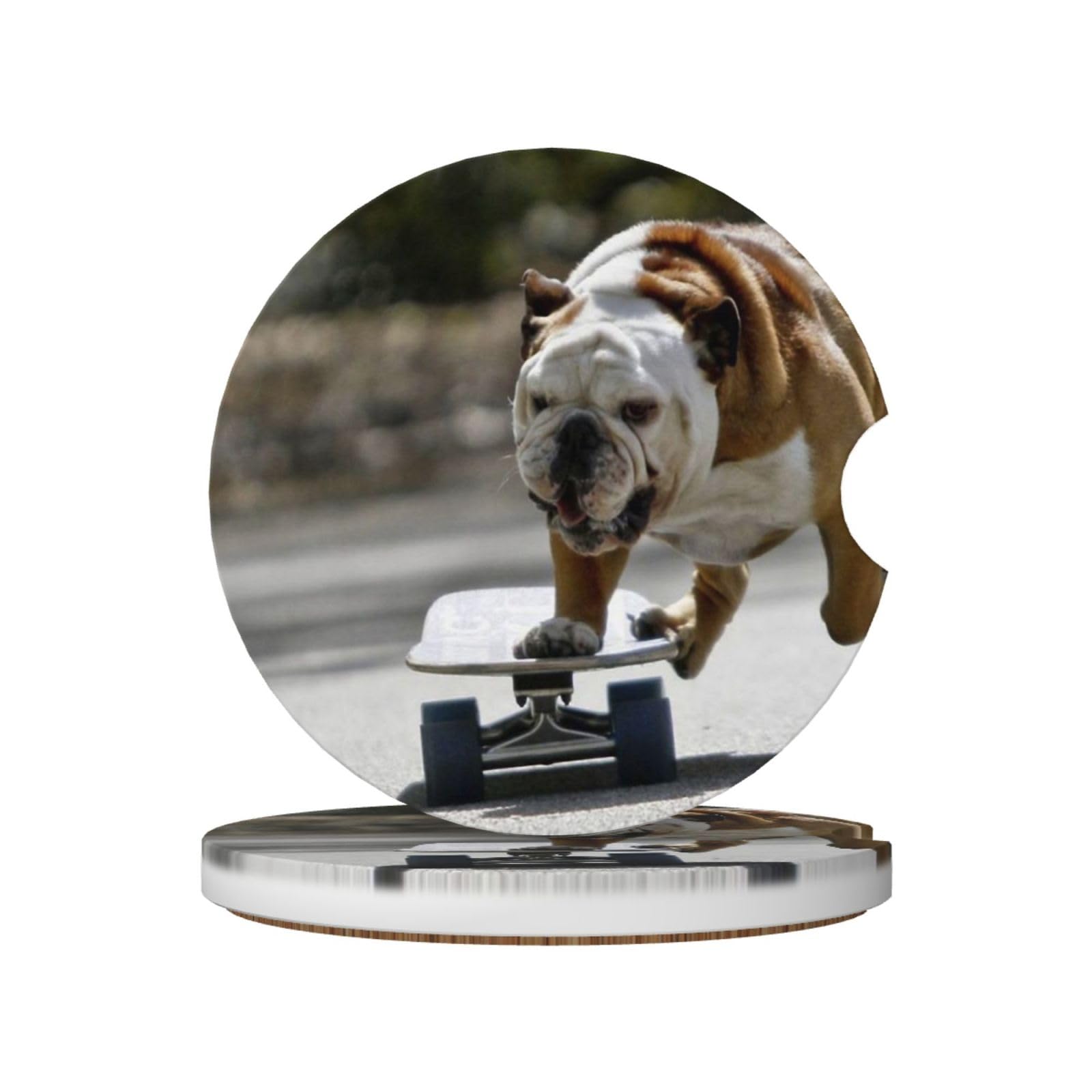 English BullDogs Bokeh Skateboard Pets English, Car Cup Holder Coasters 2 Pack, Absorbent Ceramic Car Coasters with Non Slip Cork Base
