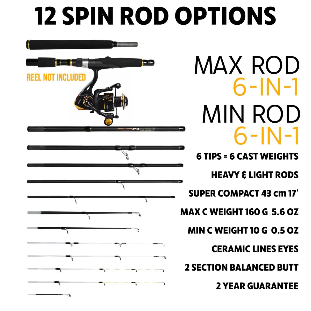Rigged & Ready X Series Travel Fishing Rods. 6 Super Compact, Multi-Functional, Portable, Spin, Bass, Carp, Lure, Float, Fly Combos + Poles. 4 or 6 Tips & 5 to 25 Techniques Freshwater & Saltwater