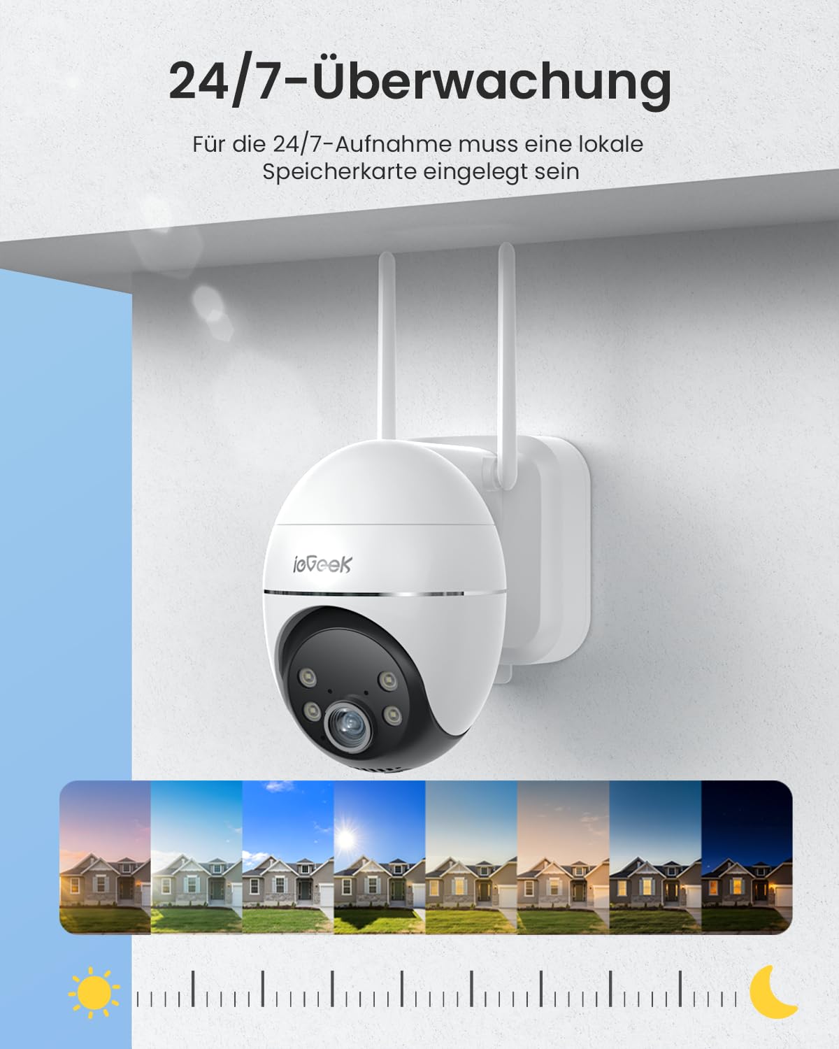 ieGeek 24/7 AOV Überwachungskamera Aussen mit Auto-Tracking, 2K 360° PTZ Kamera Solar mit 5W Solarpanel & 9000mAh Akku, 30m Farbnachtsicht, Camera Outdoor WLAN Kabellos mit Intelligente Erkennung, S7