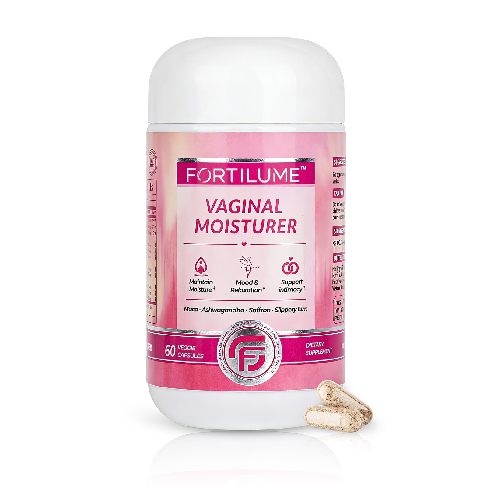 Vaginal Moisture & Mood Supplement for Women, Supports Natural Hydration, Hormonal Balance, with Maca Ashwagandha, Saffron, Slippery Elm, 60 Capsules