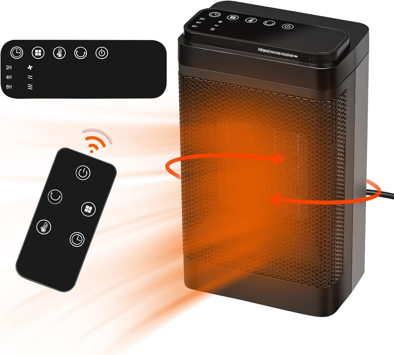 Calentador de Ventilador 1500 W,Calentador EléCtrico LED TáCtil Con Mando A Distancia,Puede Girar A 90°, Es Silencioso Y Eficiente EnergéTicamente, Con 3 Modos de CalefaccióN