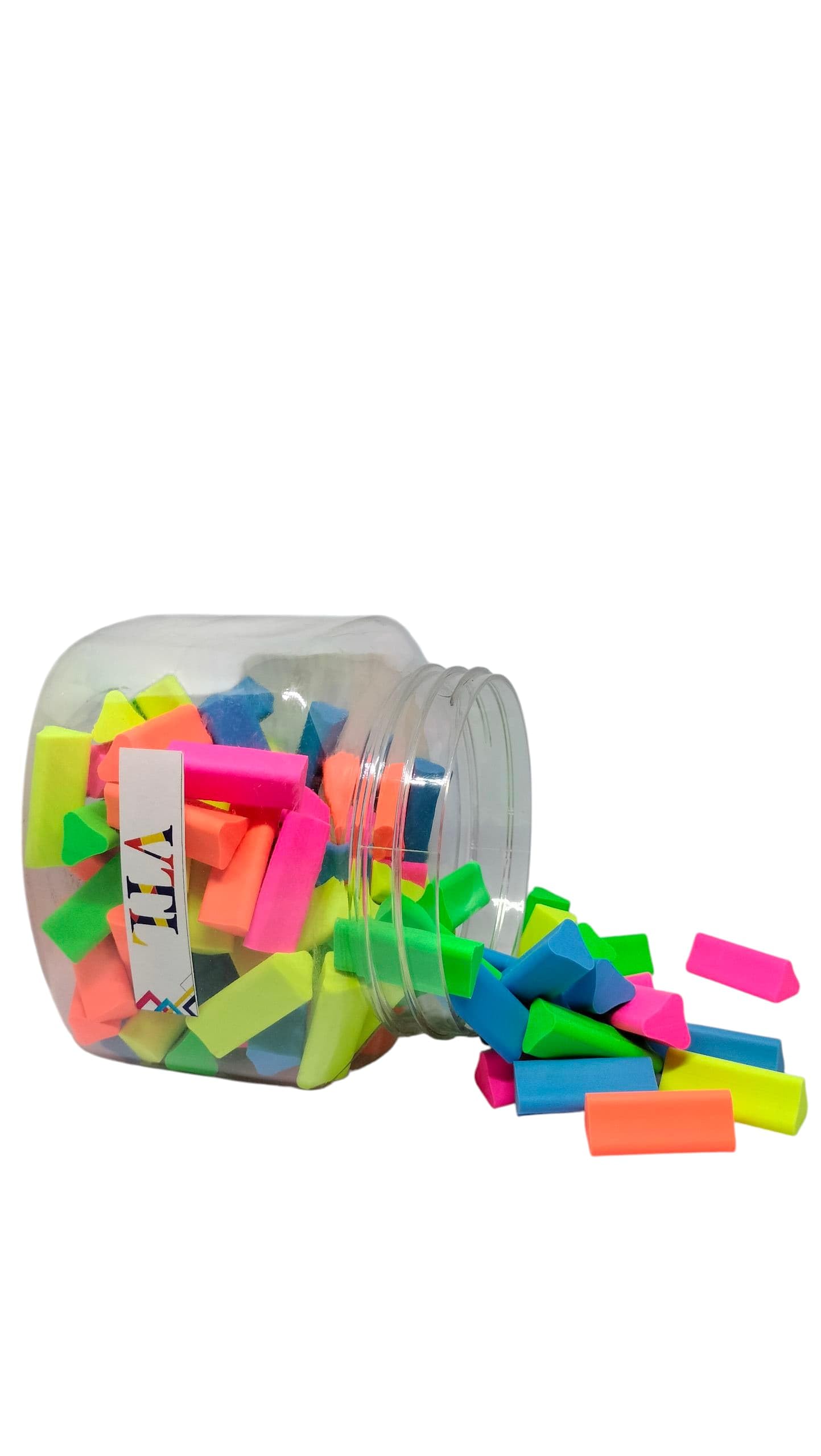 VTL Colourful Erasers Jar Pack for Kids | Fruit Fragrance Erasers | for Clean & Clear Erasing | Best Birthday Return Gifts for Students | Pack of 100 Pcs 1